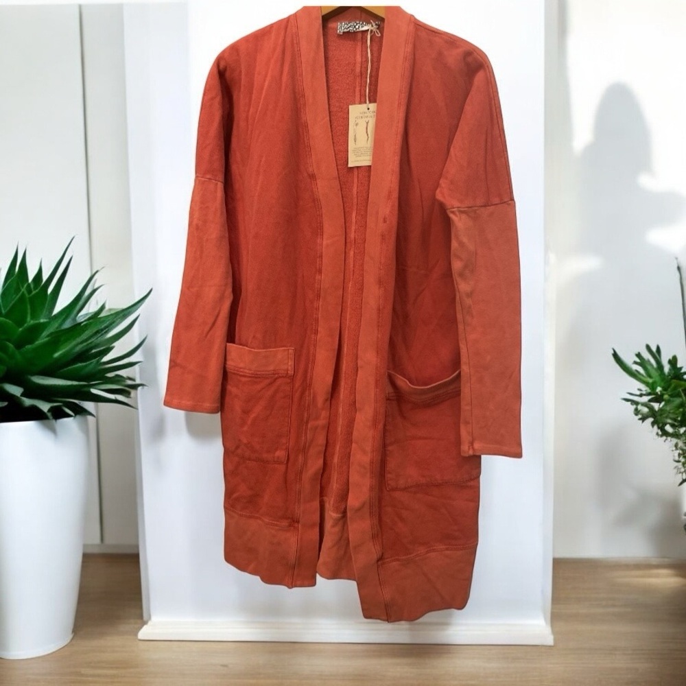 Vibrant Reddish Orange Long Cardigan w/pockets